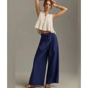 NWT Anthropologie Maeve Skirty Utility Wide Leg Pants Navy Blue Womens Small